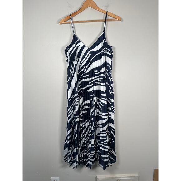 Banana Republic Strappy V Neck Pleated Midi Dress Womens Dress Size S Navy White - Picture 2 of 9